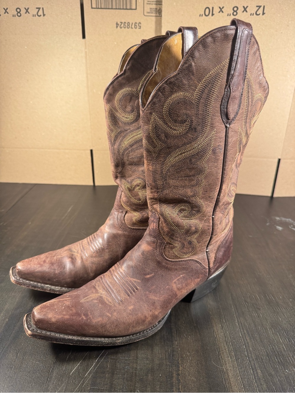 JB Dillon Women's Brown Goat Leather Cowboy Boots JBW2300 Size 9.5 B Snip Toe